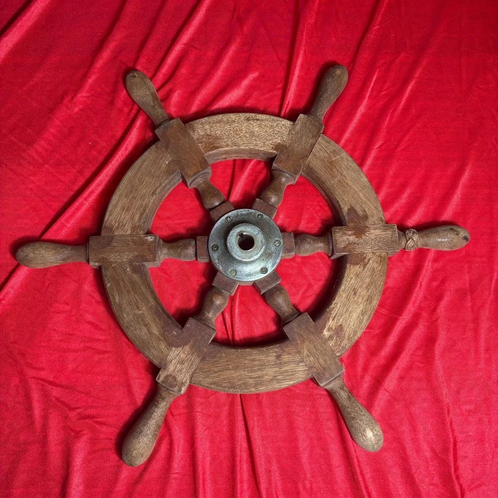 Vtg Wooden Ship Wheel Nautical Maritime Boat Helm Wall Decor 6 Spoke 18 Inch